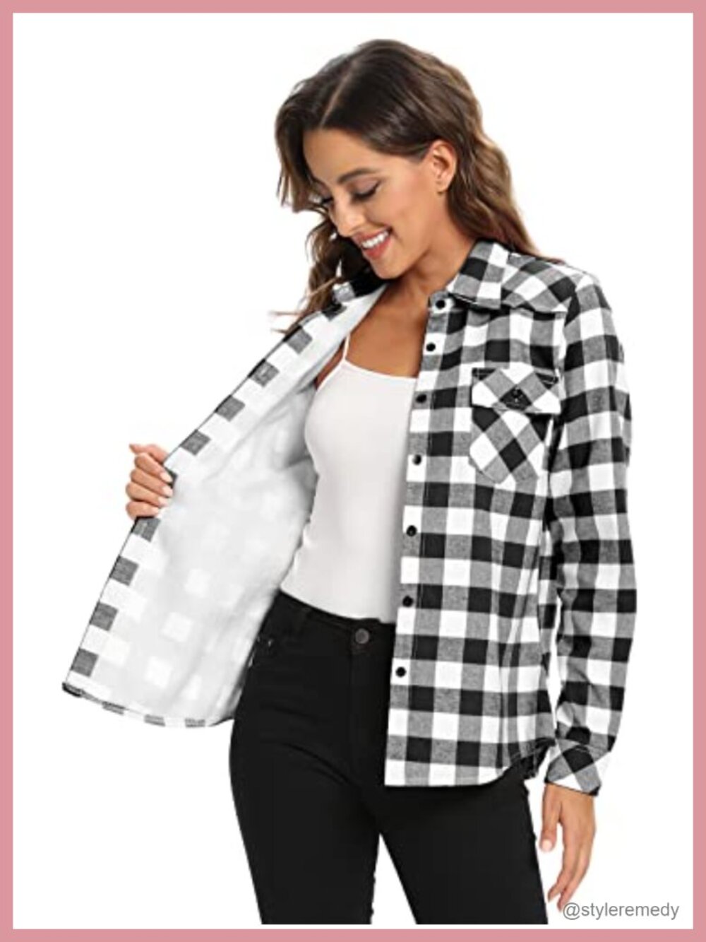 Fleece Lined Plaid Flannel Shacket Button Down Shirt Jacket